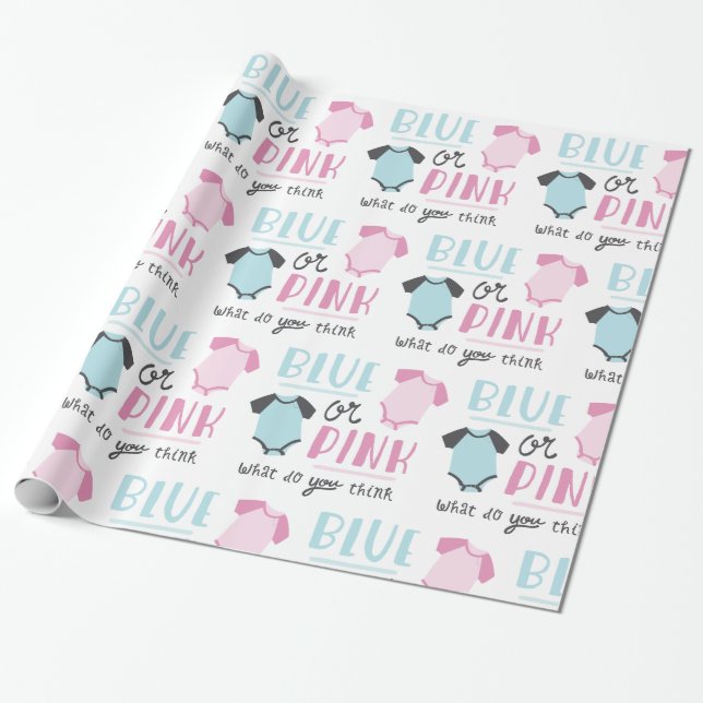 Blue or Pink Baby Gender Reveal Party Shower Wrapping Paper (Unrolled)