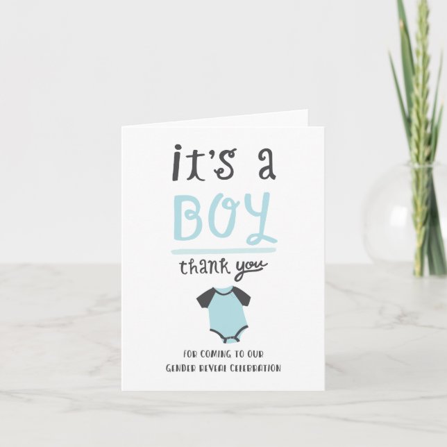 Blue or Pink Baby Gender Reveal Thank You | Boy Card (Front)
