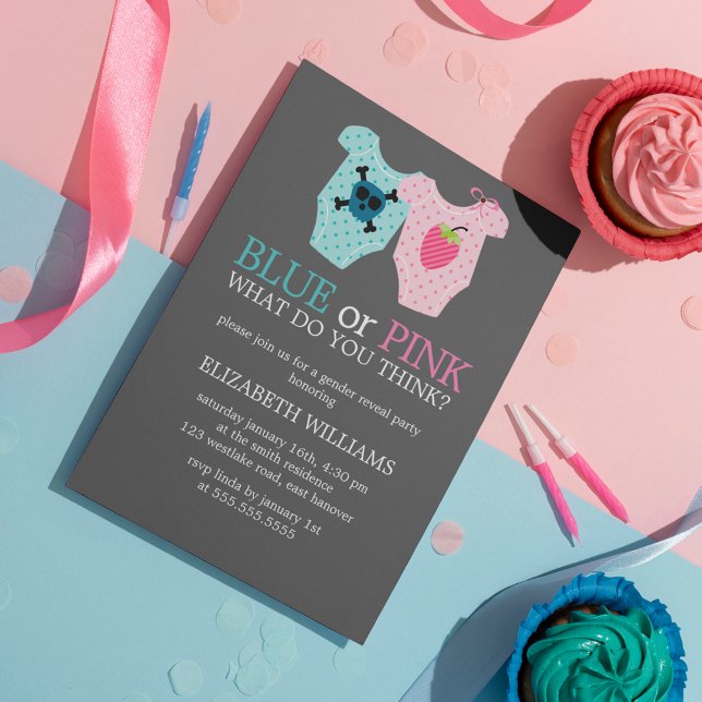 Blue or Pink? Baby Outfits Gender Reveal Party Invitation (Creator Uploaded)