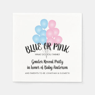Blue or Pink Balloons Gender Reveal Party Napkin