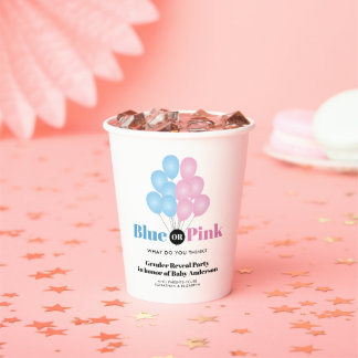 Blue or Pink Balloons Gender Reveal Party Paper Cups