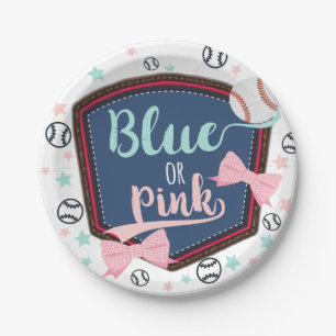 blue or pink Baseball or bows Gender Reveal Paper Plate