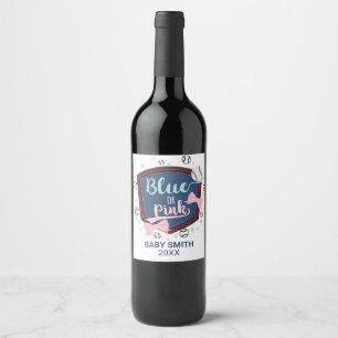 blue or pink Baseball or bows Gender Reveal Paper  Wine Label