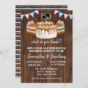 Blue or Pink Cake Gender Reveal Baby Shower Invitation