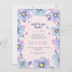 Blue or Pink Floral Gender Reveal Invitation