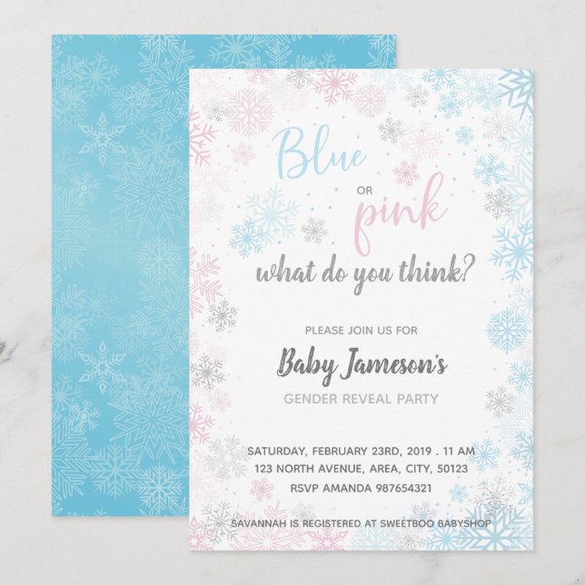 Blue or Pink | Frozen Gender Reveal Baby Shower Invitation (Front/Back)