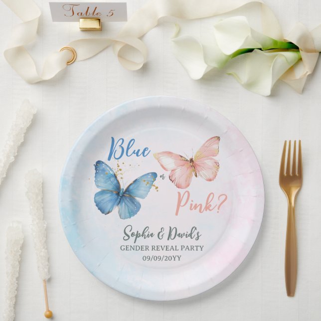 Blue or Pink Gender Reveal Baby Shower Party Paper Plate (Wedding)