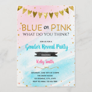 Blue or pink gender reveal invitation