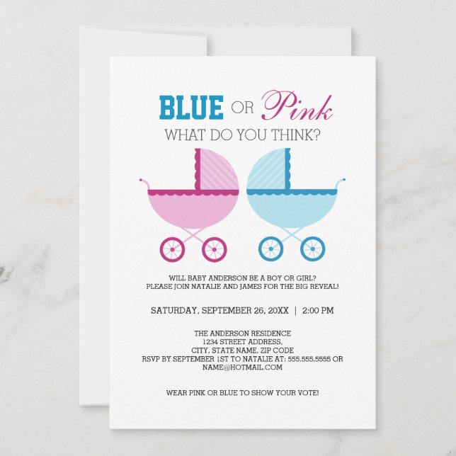 Blue or Pink Gender Reveal Party Invitation (Front)