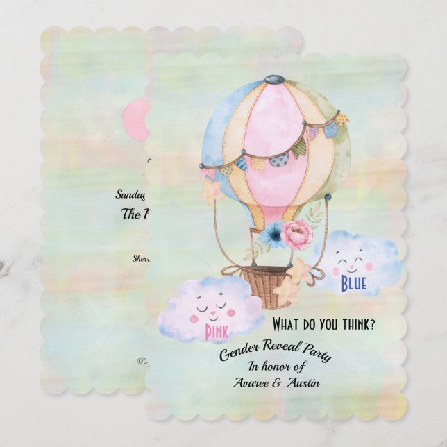 Blue or Pink Gender Reveal Party Invitation (Front/Back)