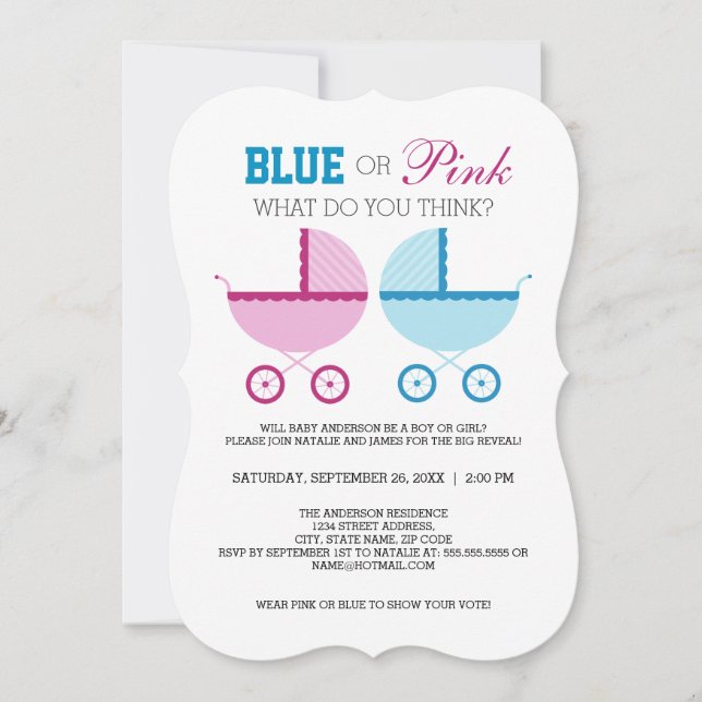 Blue or Pink Gender Reveal Party Invite (Front)
