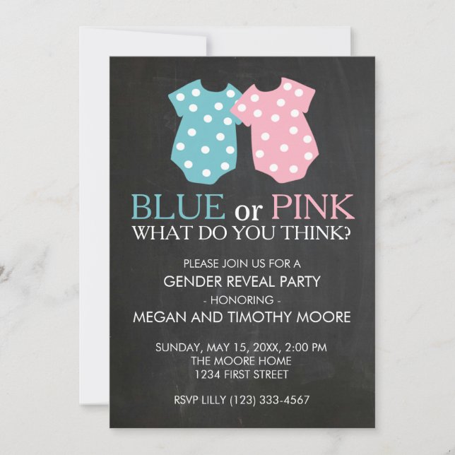 Blue or Pink Gender Reveal Party Invite Chalkboard (Front)