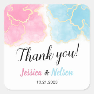 Blue or pink gender reveal thank you stickers