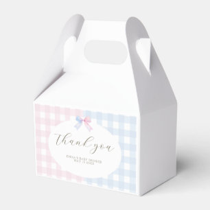 Blue or Pink Gingham baby shower Favour Box Label