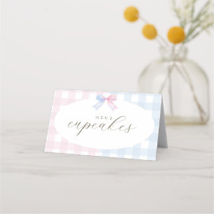 Blue or Pink Gingham Bow folded food menu card