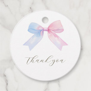 Blue or Pink Gingham Bow Round Favour Tag
