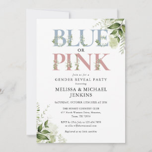 Blue Or Pink Greenery Letter Gender Reveal Party Invitation