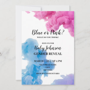 Blue or pink smoke gender reveal invitation