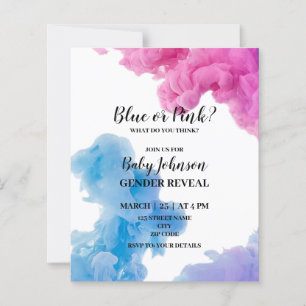 Blue or pink smoke gender reveal invitation