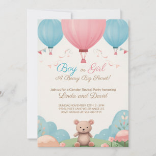 Blue or Pink Teddy Bear Gender Reveal Party Invitation