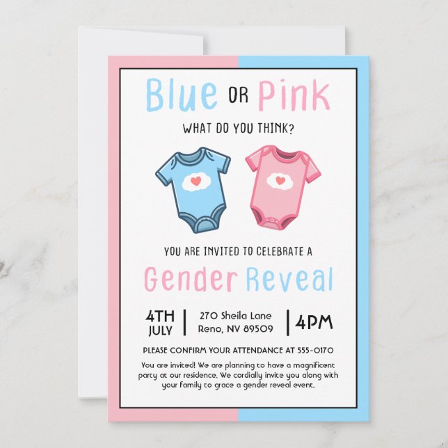 Blue or Pink What Do You Think Gender Reveal  Invitation (Front)