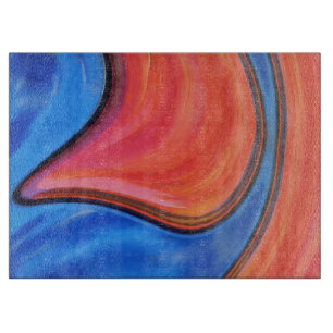 Blue Orange Abstract Art Glass Cutting Board