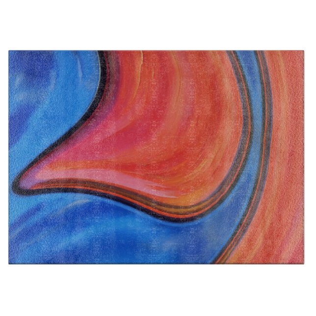 Blue Orange Abstract Art Glass Cutting Board (Front)