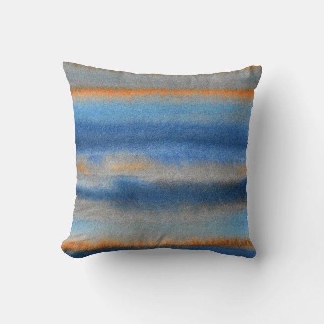 Blue Orange Abstract Stripes Cushion (Front)
