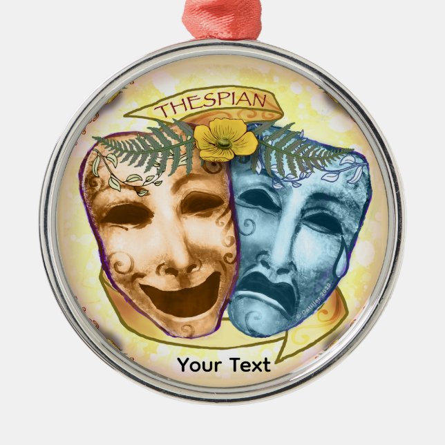 Blue Orange Actor Masks Metal Tree Decoration (Front)