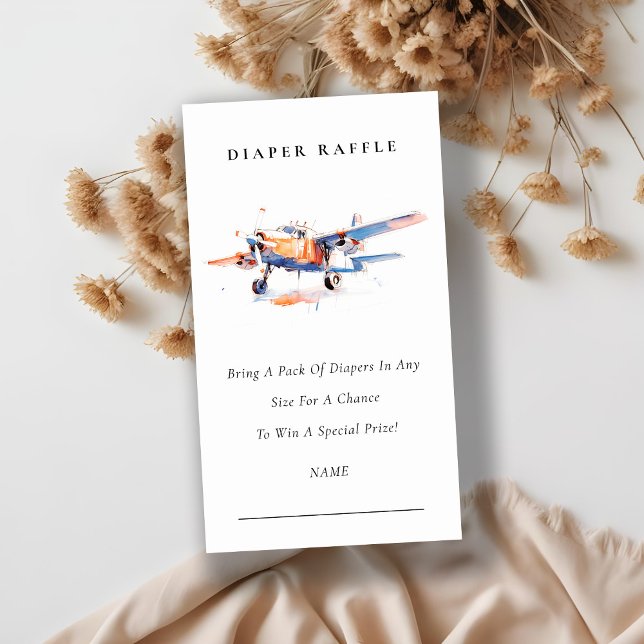 Blue Orange Aeroplane Diaper Raffle Baby Shower Enclosure Card (Creator Uploaded)