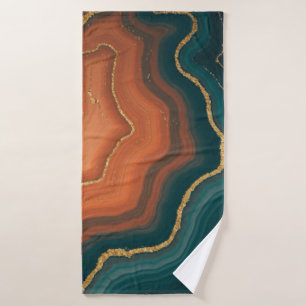 Blue Orange and Gold Geode-Inspired Bath Towel Set