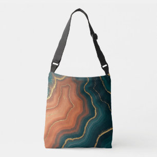 Blue Orange and Gold Geode-Inspired Crossbody Bag