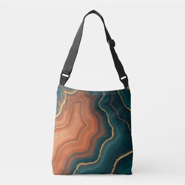 Blue Orange and Gold Geode-Inspired Crossbody Bag (Front)