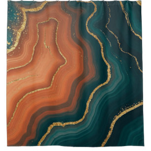 Blue Orange and Gold Geode-Inspired Shower Curtain