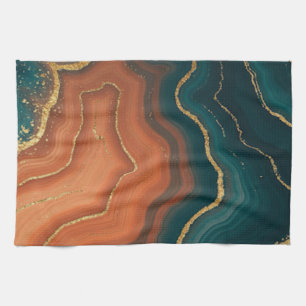 Blue Orange and Gold Geode-Inspired Tea Towel