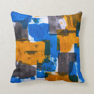 Blue, orange, and gray abstract art cushion