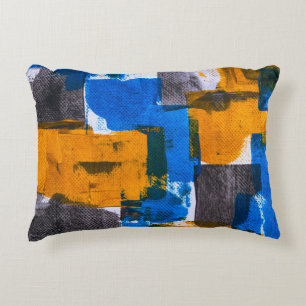 Blue, orange, and gray abstract art decorative cushion
