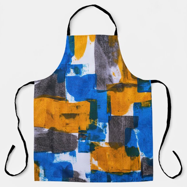 Blue, orange, and grey abstract art apron (Front)