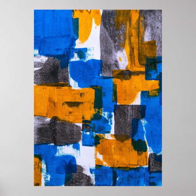 Blue, orange, and grey abstract art poster (Front)