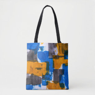 Blue, orange, and grey abstract art tote bag
