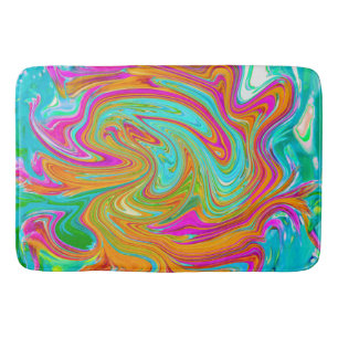 Blue, Orange and Hot Pink Groovy Abstract Retro Bath Mat