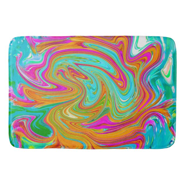 Blue, Orange and Hot Pink Groovy Abstract Retro Bath Mat (Front)