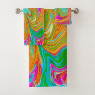 Blue, Orange and Hot Pink Groovy Abstract Retro Bath Towel Set