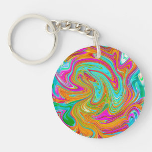 Blue, Orange and Hot Pink Groovy Abstract Retro Key Ring