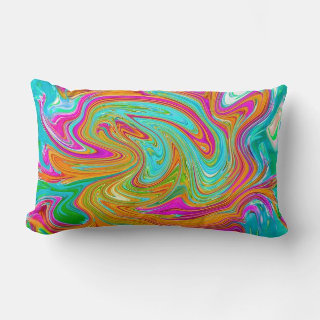 Blue, Orange and Hot Pink Groovy Abstract Retro Lumbar Cushion (Front)