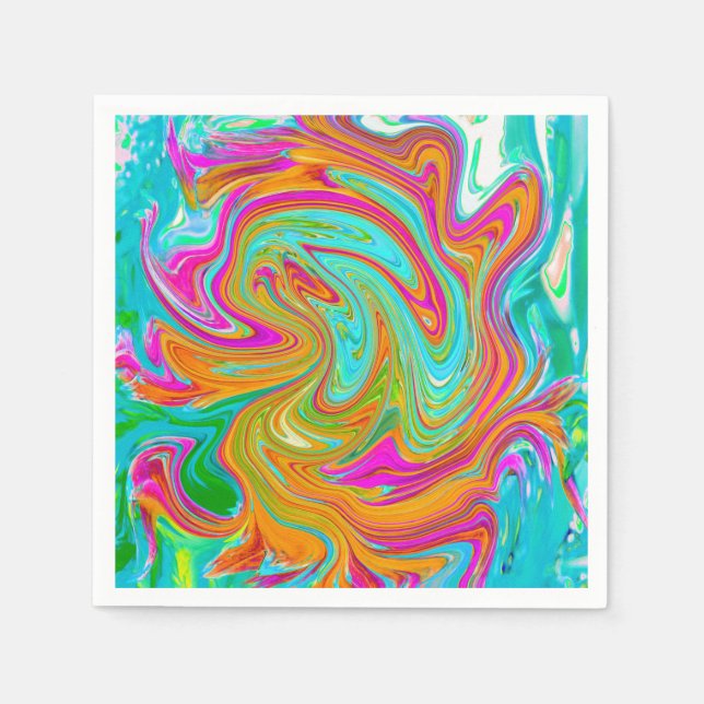 Blue, Orange and Hot Pink Groovy Abstract Retro Napkin (Front)