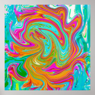 Blue, Orange and Hot Pink Groovy Abstract Retro Poster