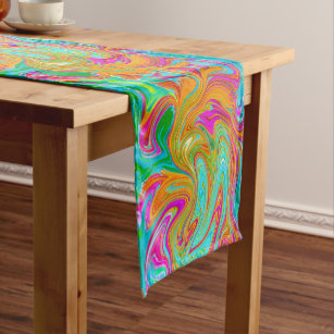 Blue, Orange and Hot Pink Groovy Abstract Retro Short Table Runner