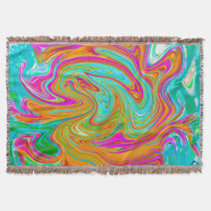 Blue, Orange and Hot Pink Groovy Abstract Retro Throw Blanket