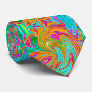 Blue, Orange and Hot Pink Groovy Abstract Retro Tie